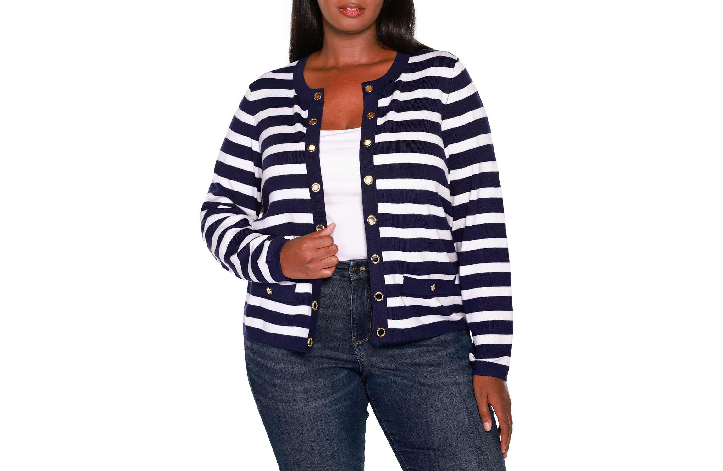 Nautical Stripe Open-Front Cardigan Sweater
