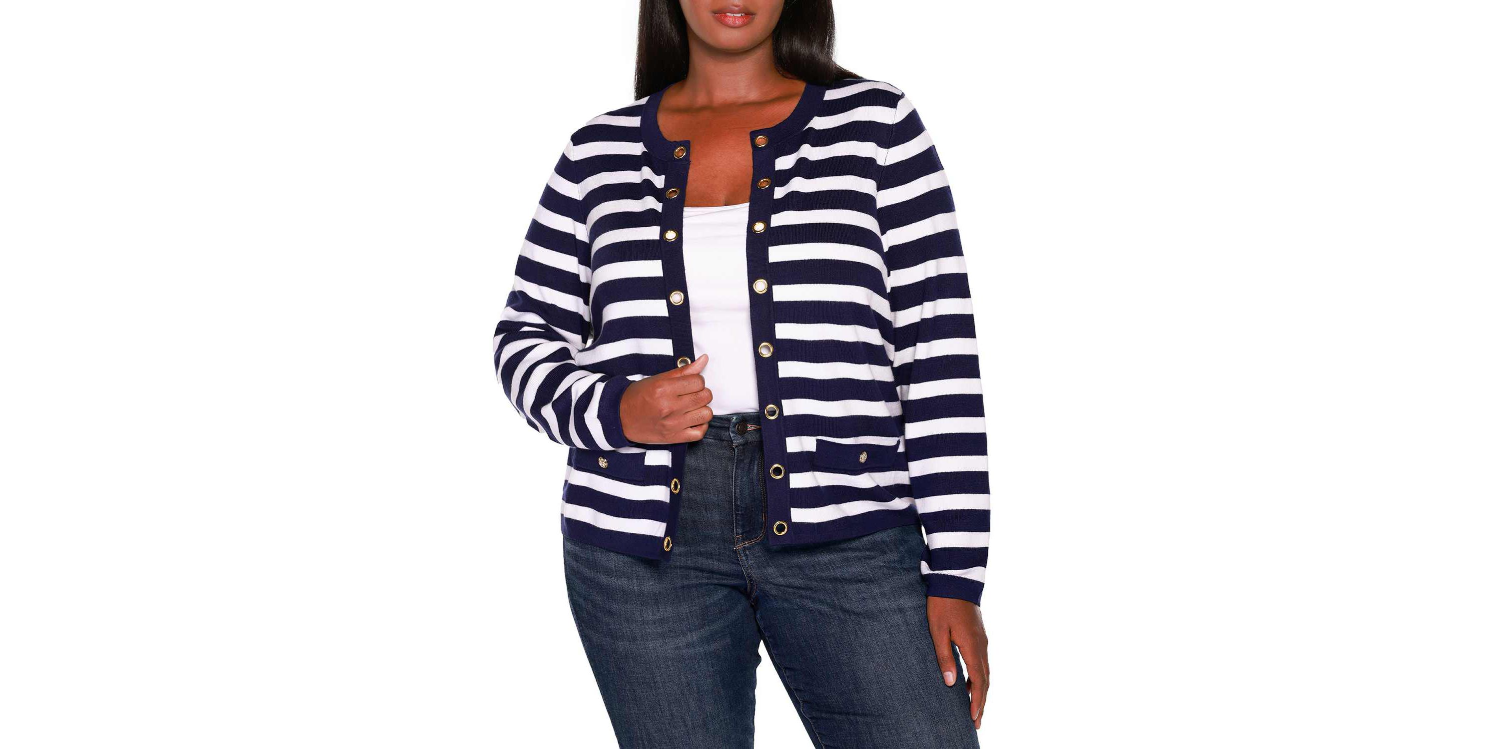 Nautical Stripe Open-Front Cardigan Sweater