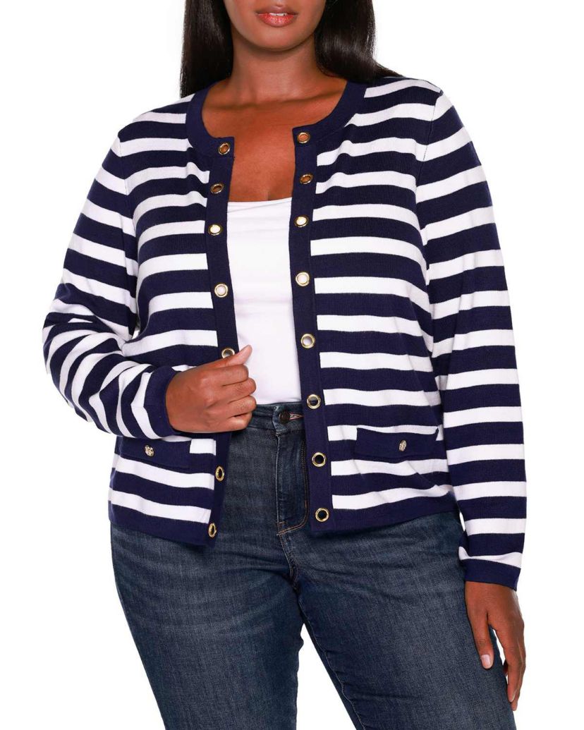 Nautical Stripe Open-Front Cardigan Sweater