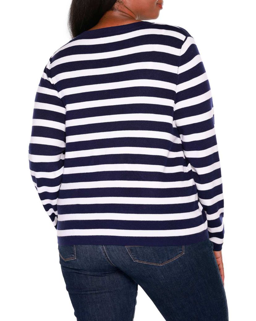 Nautical Stripe Open-Front Cardigan Sweater