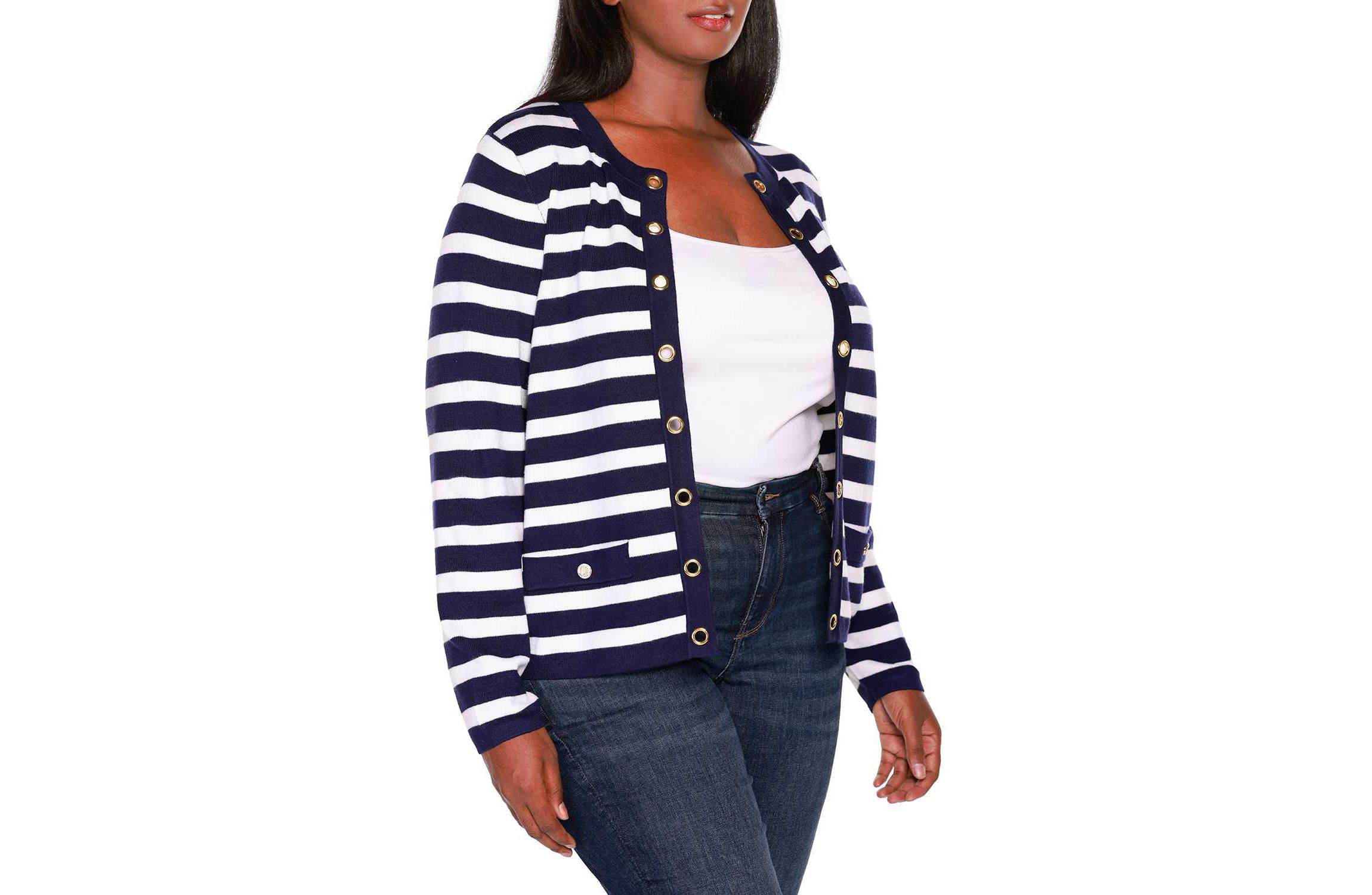 Nautical Stripe Open-Front Cardigan Sweater