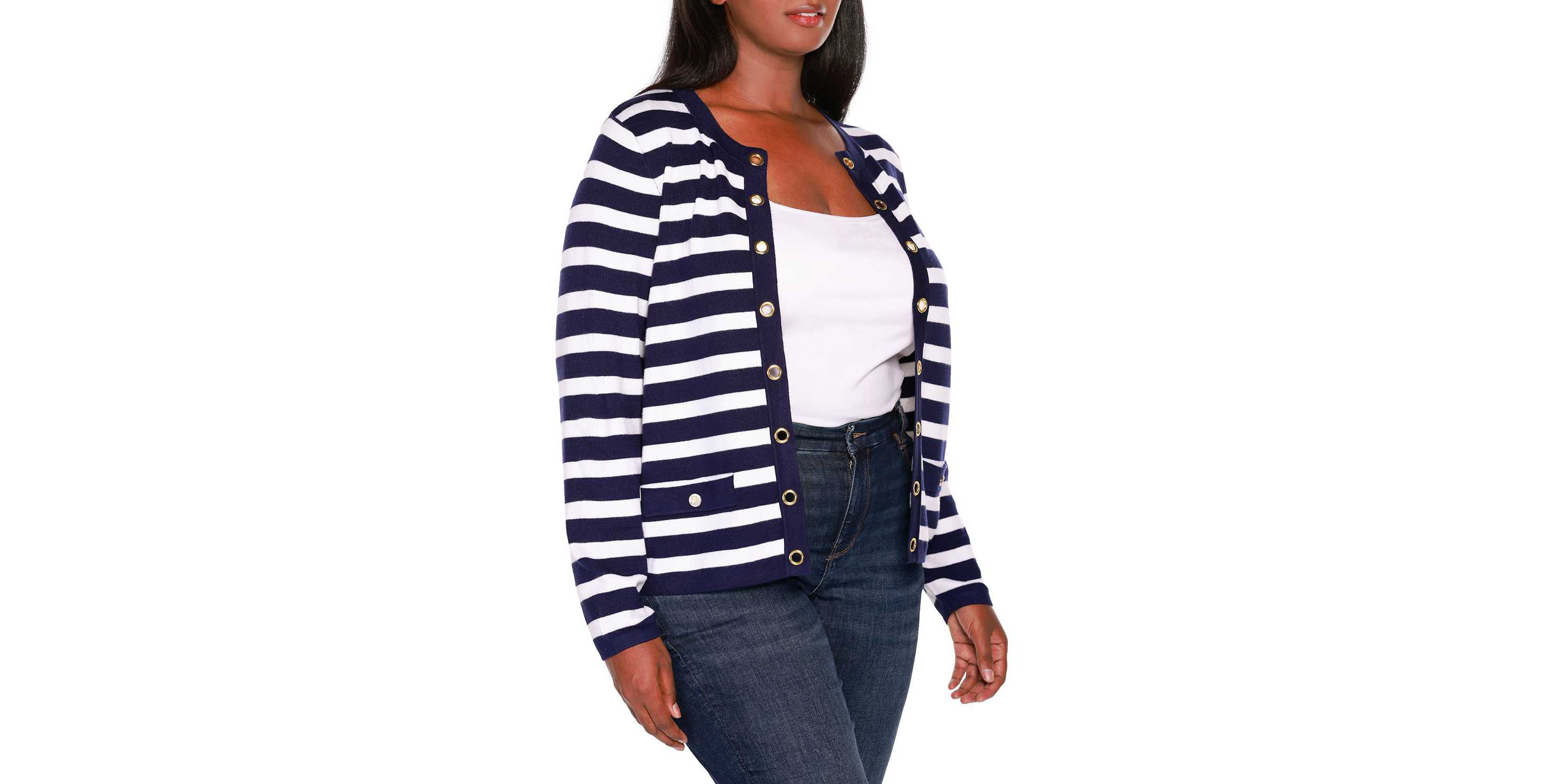Nautical Stripe Open-Front Cardigan Sweater