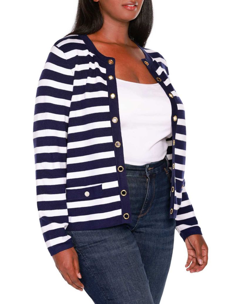 Nautical Stripe Open-Front Cardigan Sweater