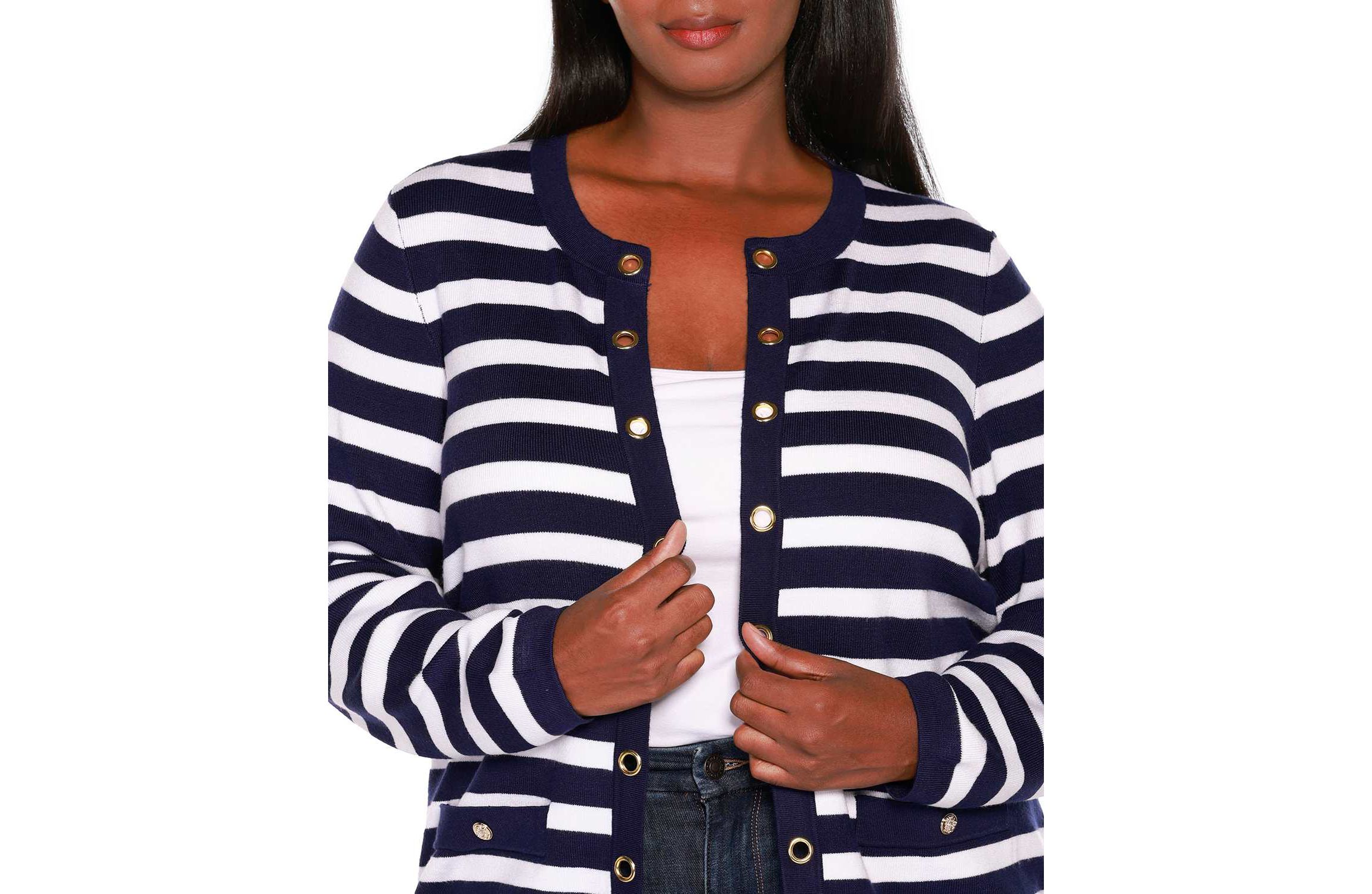 Nautical Stripe Open-Front Cardigan Sweater