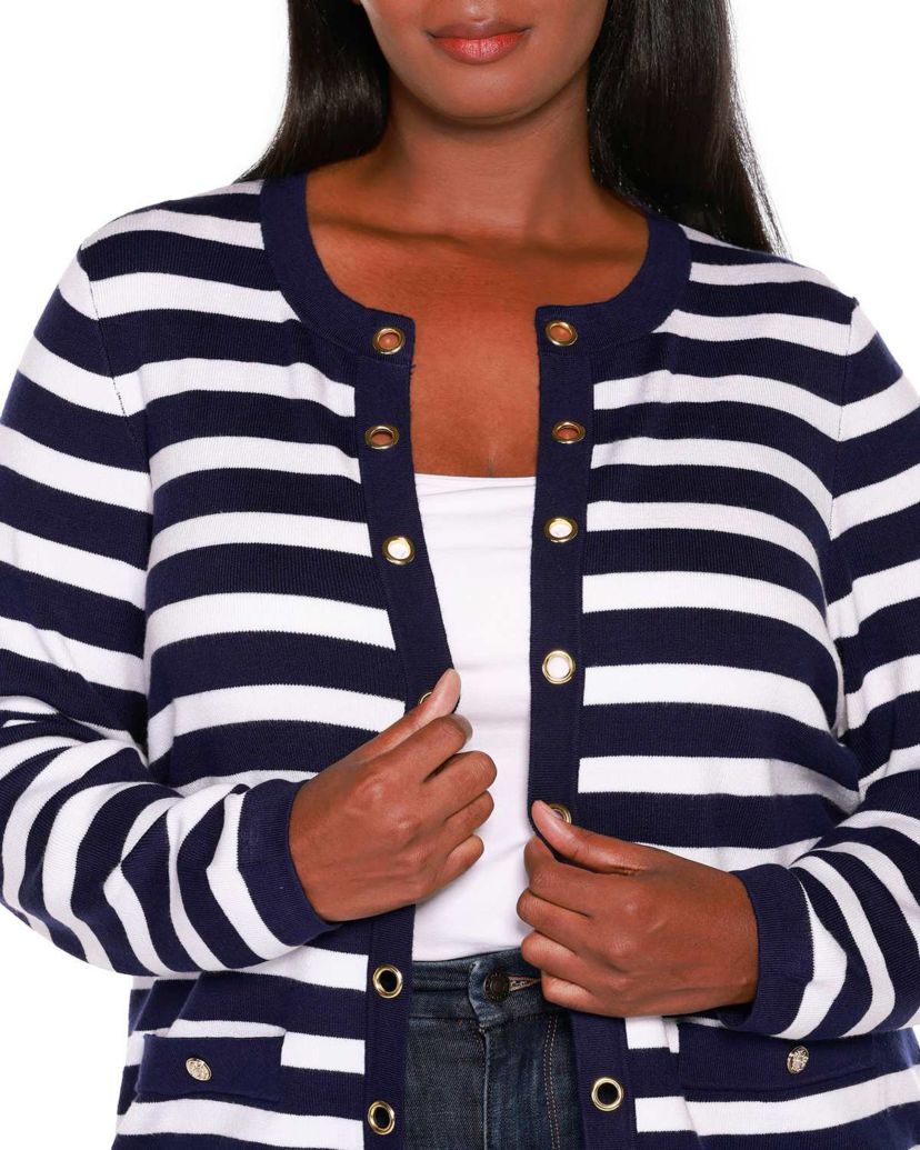 Nautical Stripe Open-Front Cardigan Sweater