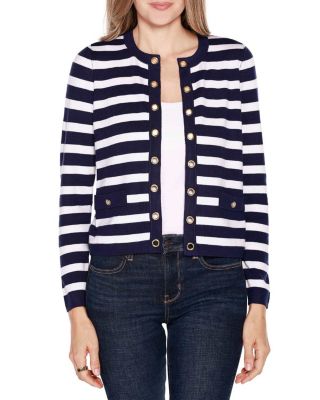 Belldini Black Label Women's Nautical Stripe Open-Front Cardigan Sweater