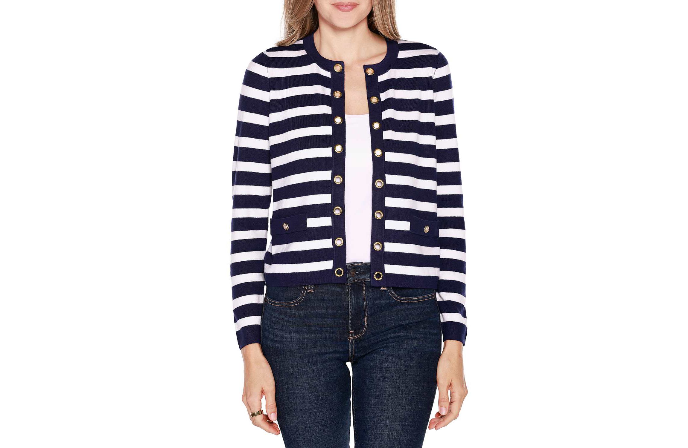 Nautical Stripe Open-Front Cardigan Sweater