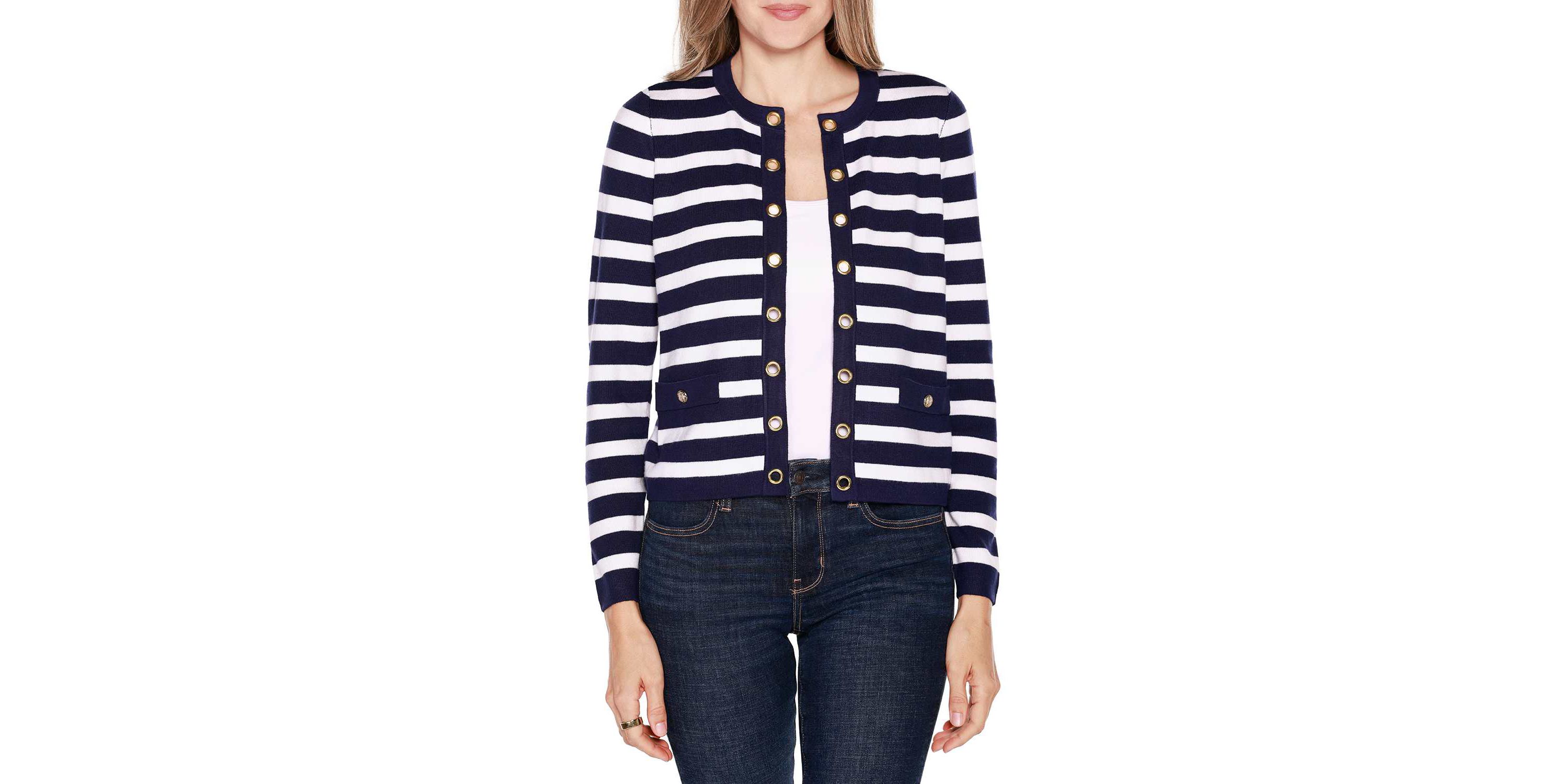 Nautical Stripe Open-Front Cardigan Sweater