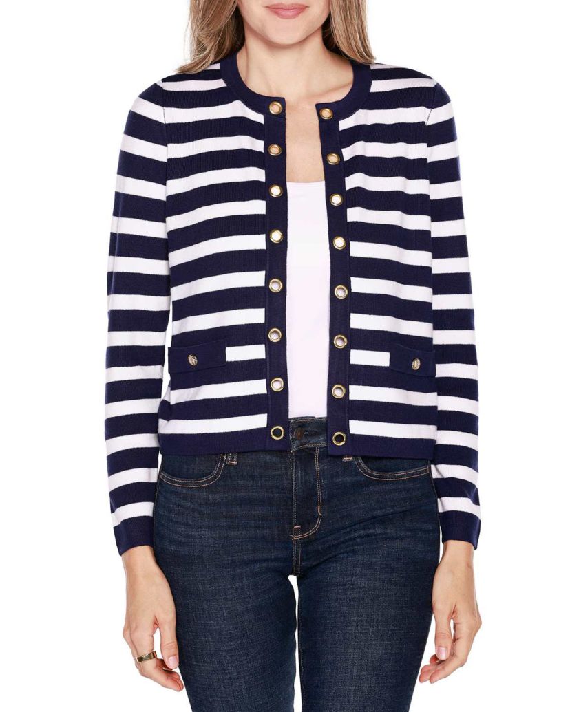 Nautical Stripe Open-Front Cardigan Sweater