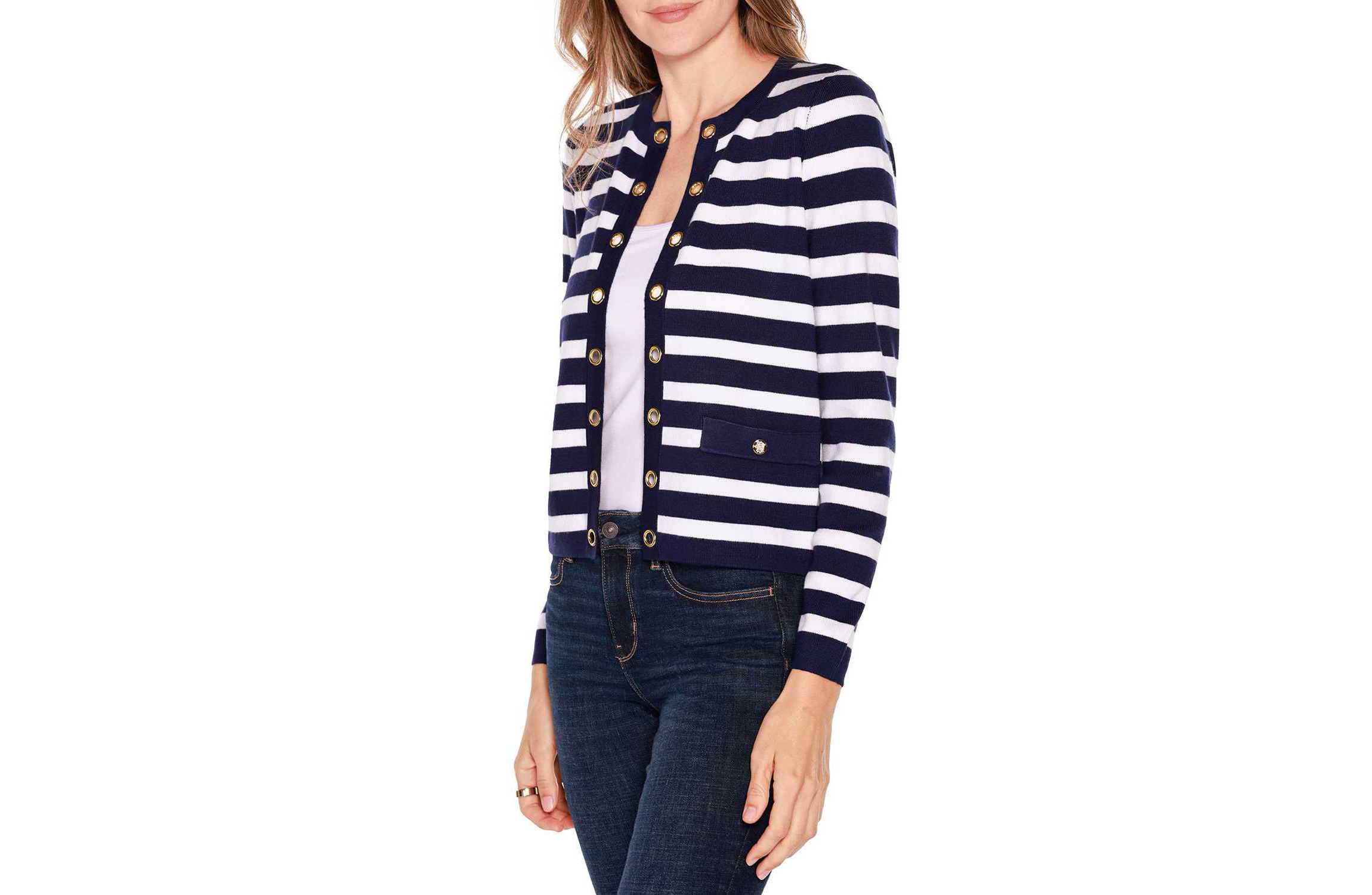 Nautical Stripe Open-Front Cardigan Sweater