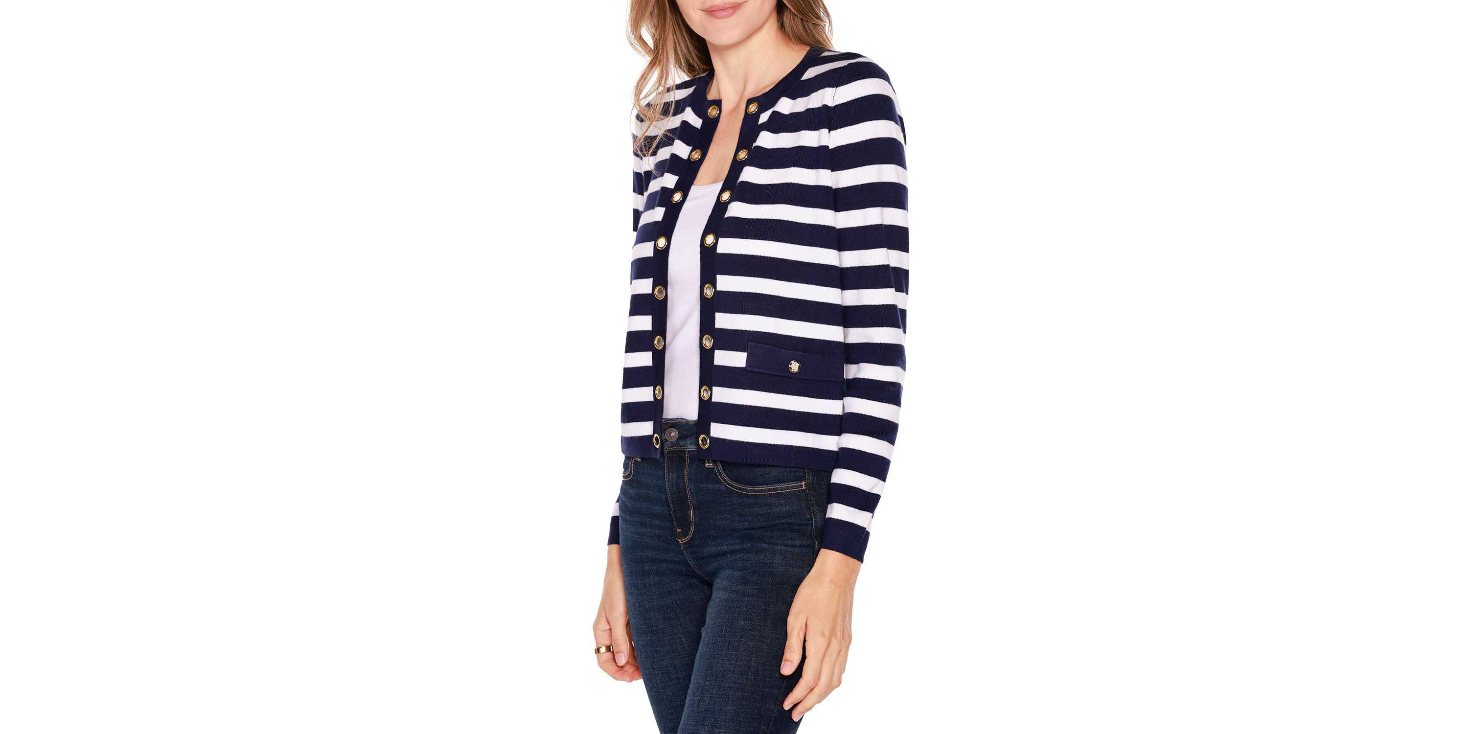 Nautical Stripe Open-Front Cardigan Sweater