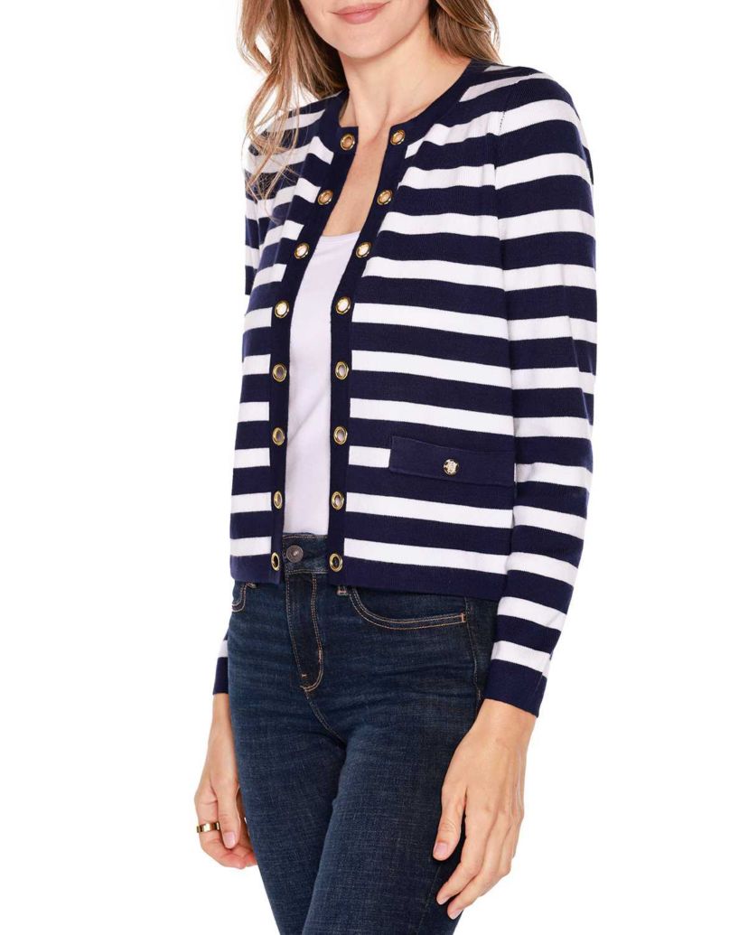 Nautical Stripe Open-Front Cardigan Sweater