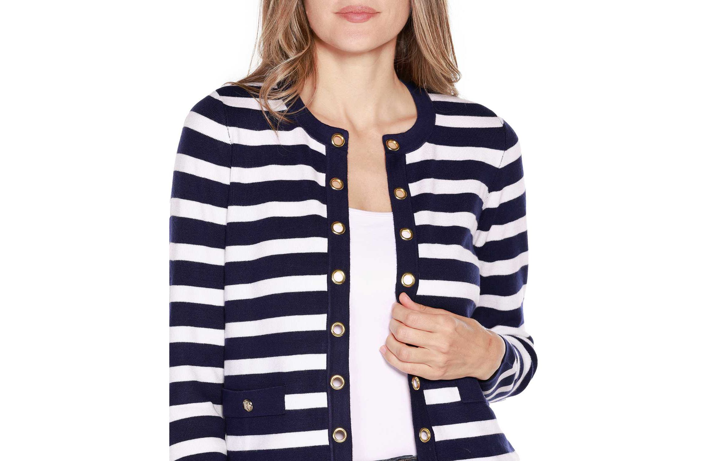 Nautical Stripe Open-Front Cardigan Sweater