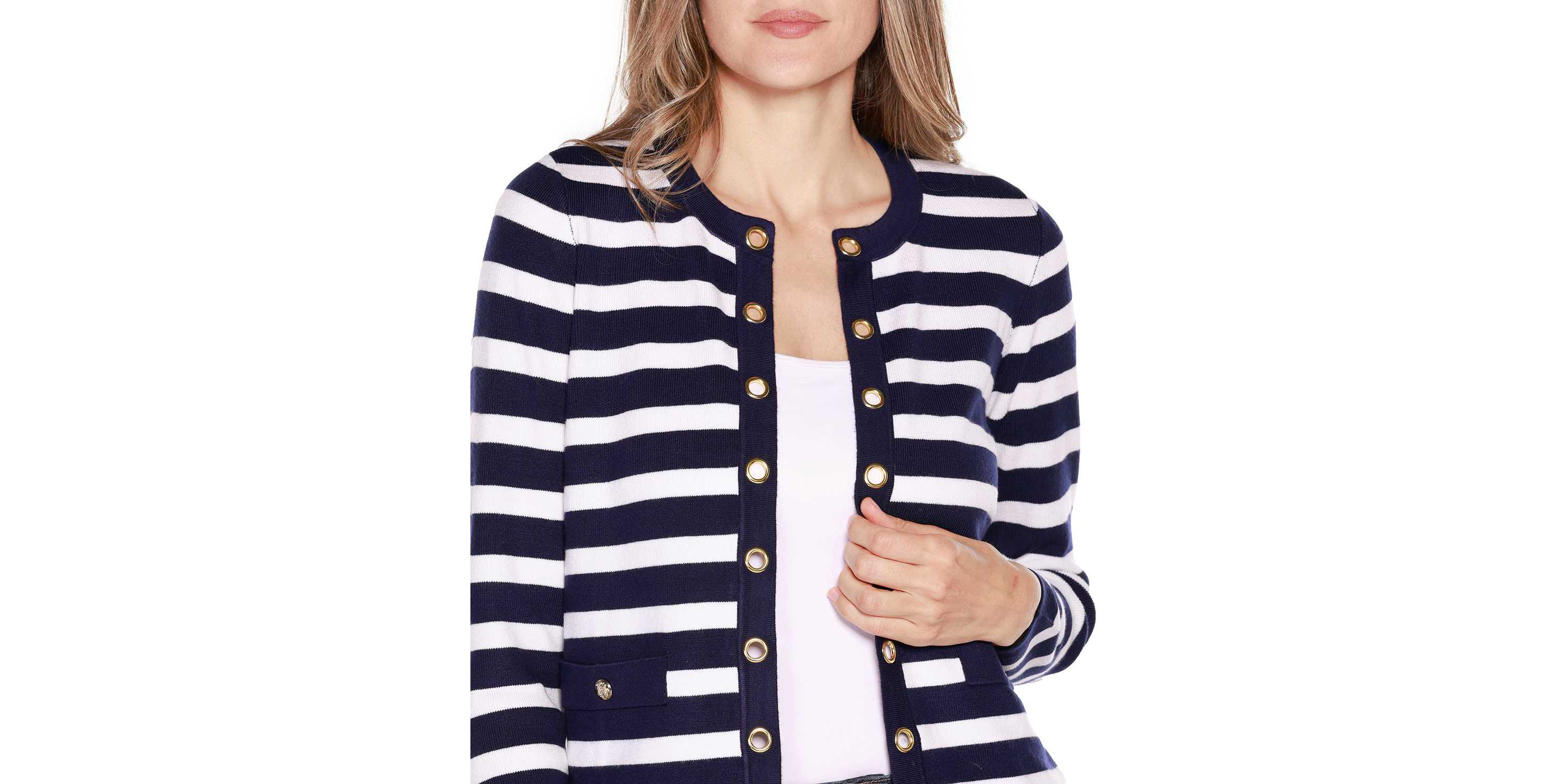 Nautical Stripe Open-Front Cardigan Sweater