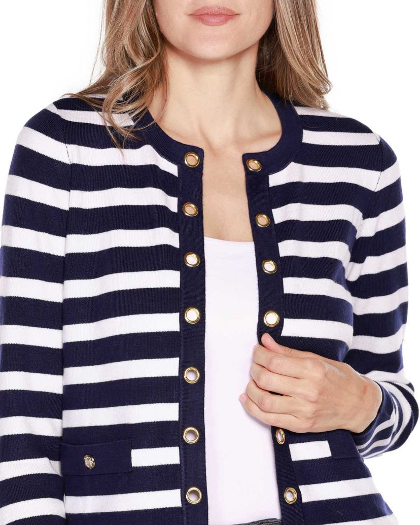 Nautical Stripe Open-Front Cardigan Sweater
