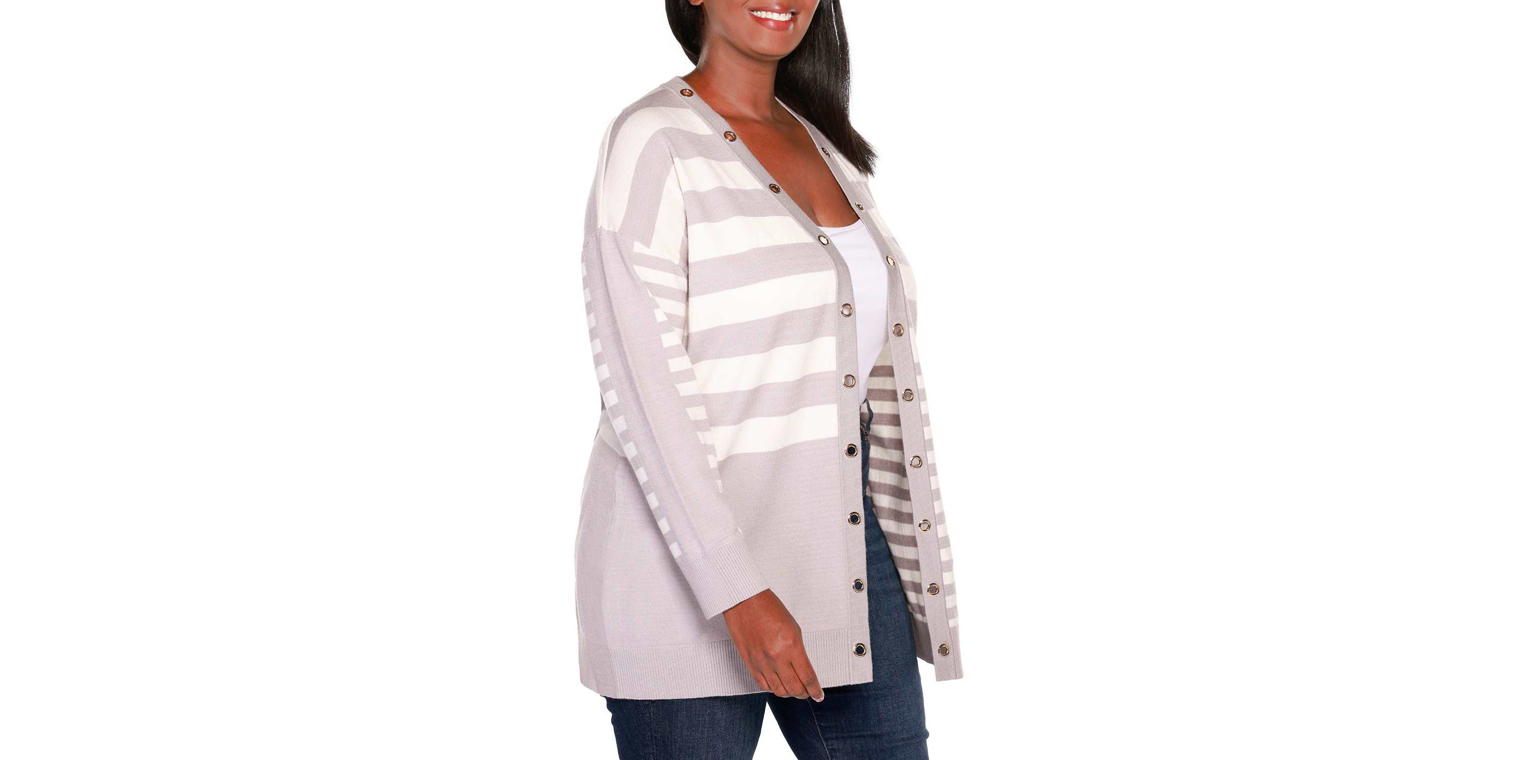 Colorblocked Variegated-Stripe Open-Front Cardigan Sweater