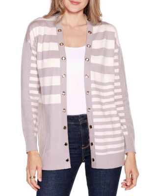 Belldini Black Label Women's Colorblocked Variegated-Stripe Open-Front Cardigan Sweater