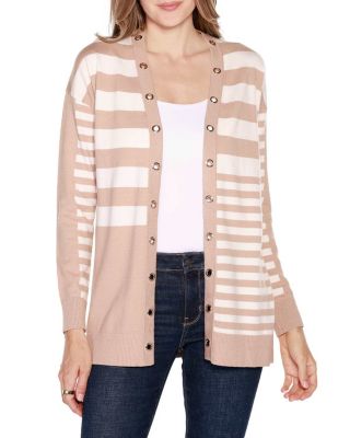 Belldini Black Label Women's Colorblocked Variegated-Stripe Open-Front Cardigan Sweater, XL