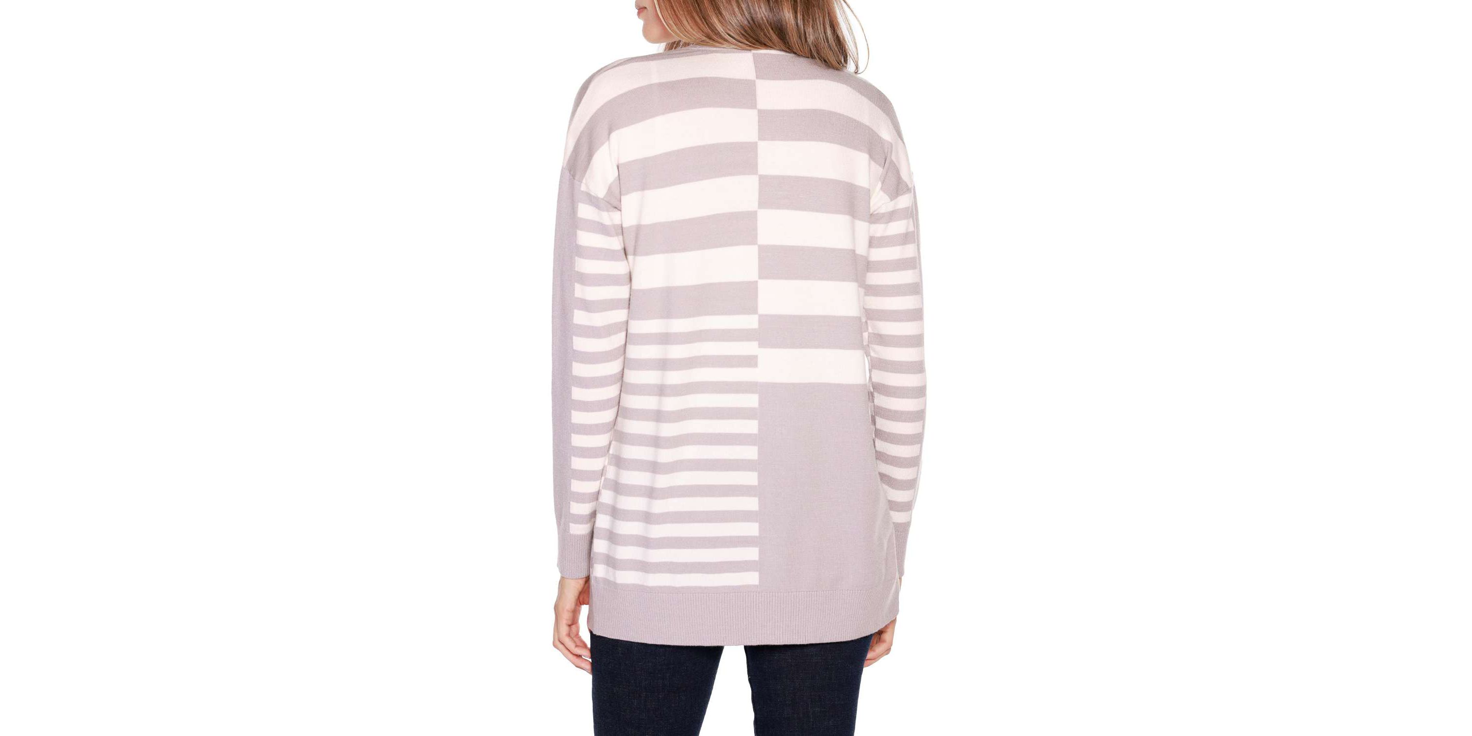 Colorblocked Variegated-Stripe Open-Front Cardigan Sweater