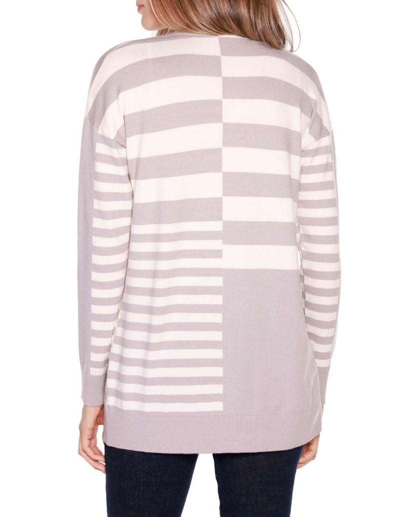 Colorblocked Variegated-Stripe Open-Front Cardigan Sweater