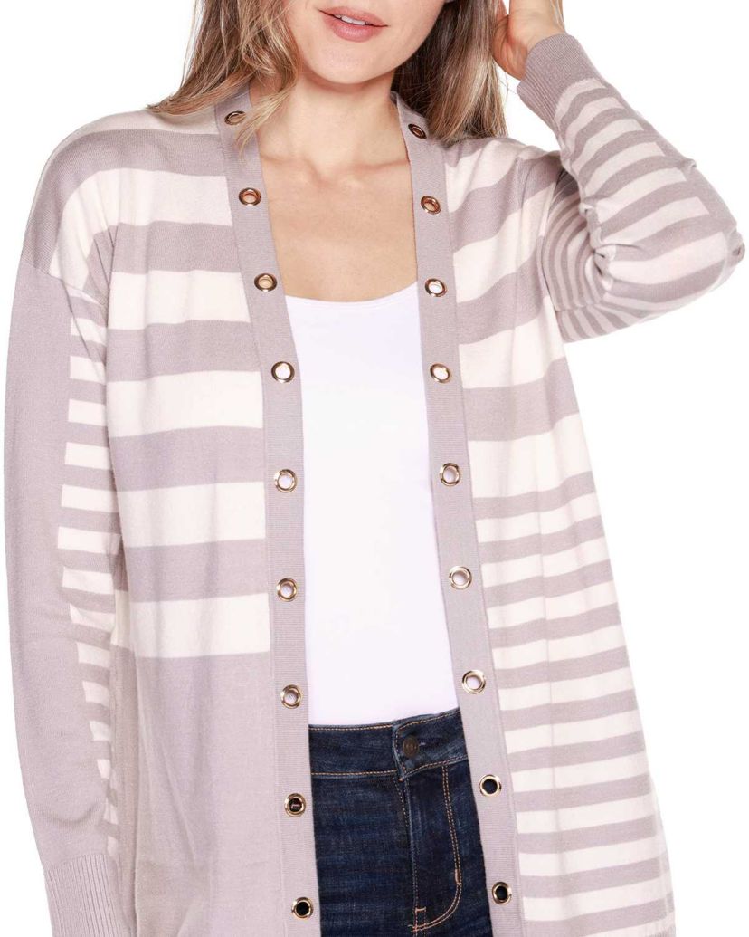 Colorblocked Variegated-Stripe Open-Front Cardigan Sweater