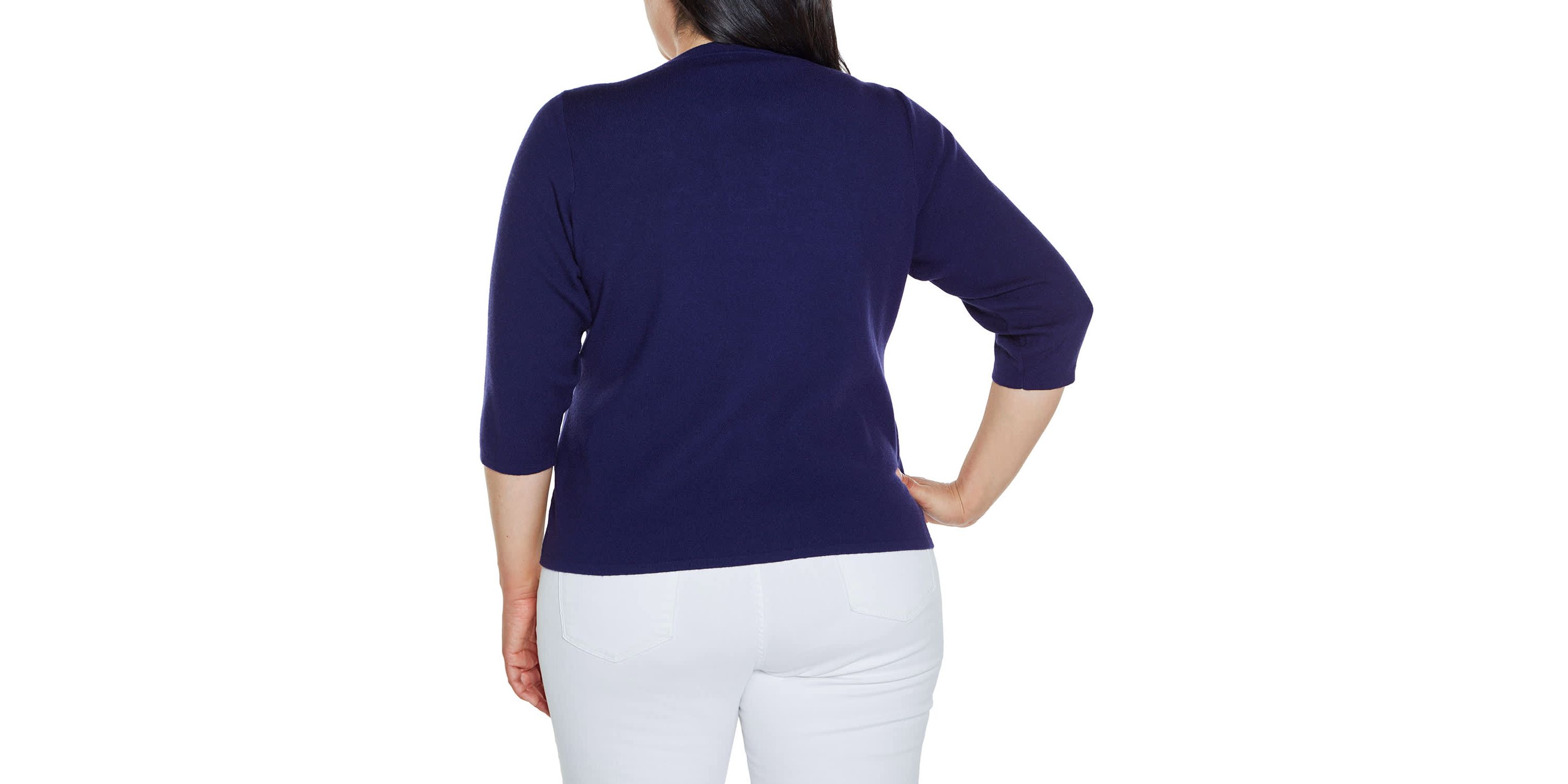 Embroidered Split-Neck 3/4-Sleeve Sweater