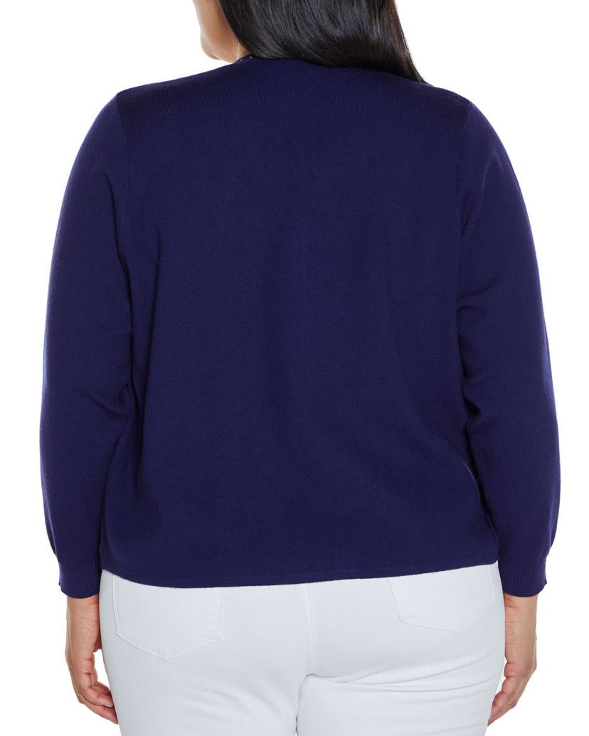 Embroidered Drop-Shoulder Open-Front Cardigan Sweater
