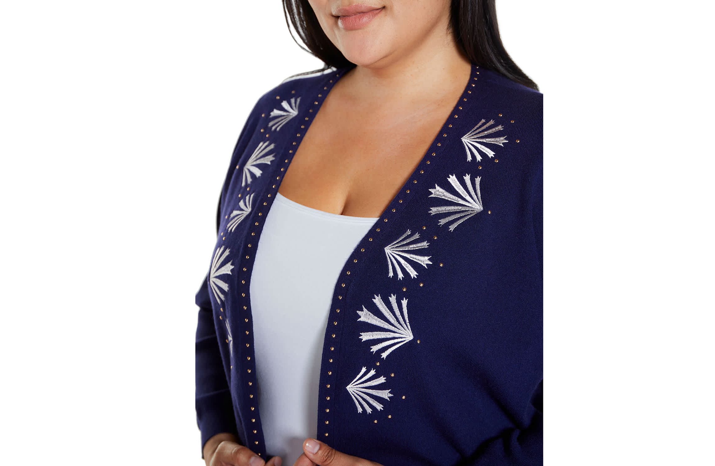 Embroidered Drop-Shoulder Open-Front Cardigan Sweater