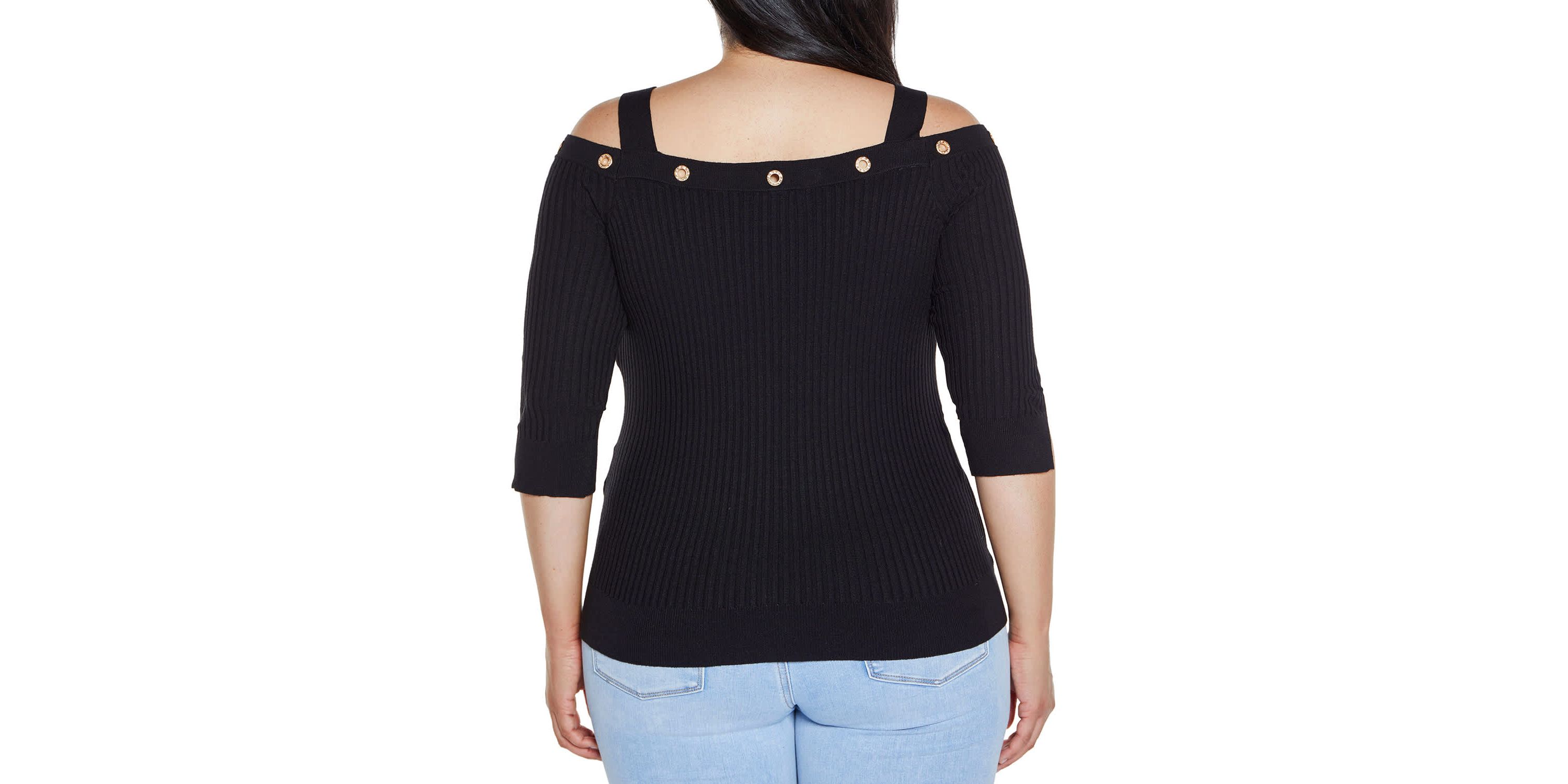 Rhinestone Grommet Cold-Shoulder Sweater