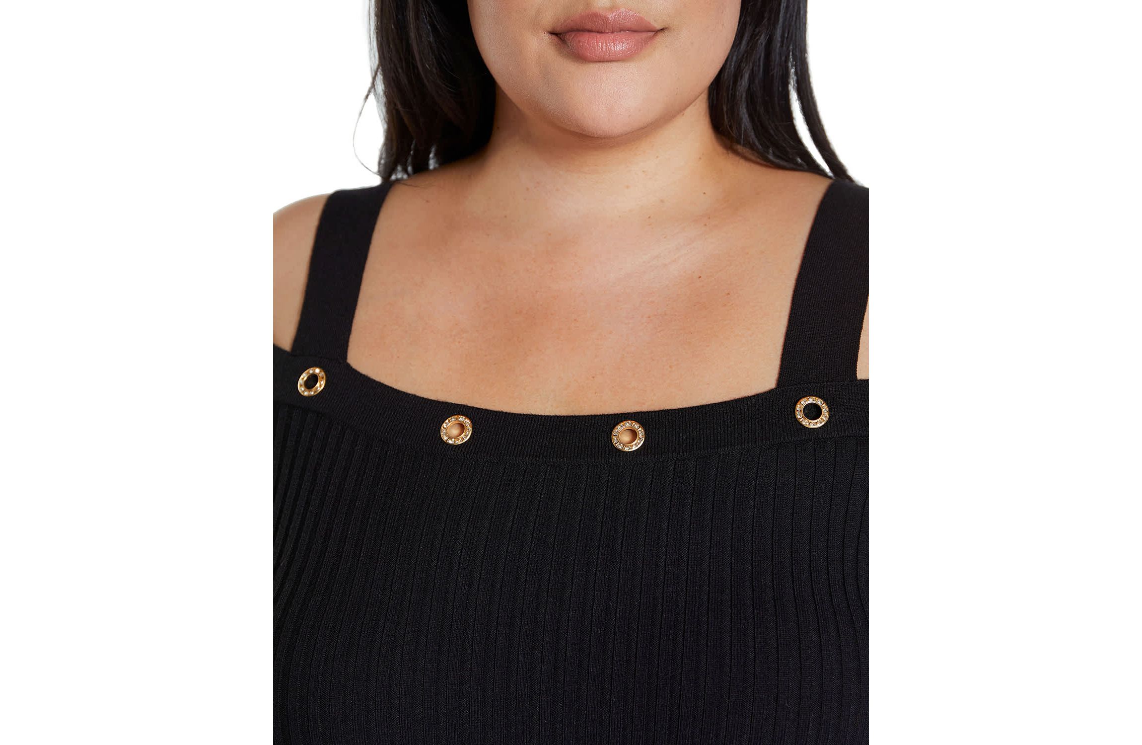 Rhinestone Grommet Cold-Shoulder Sweater