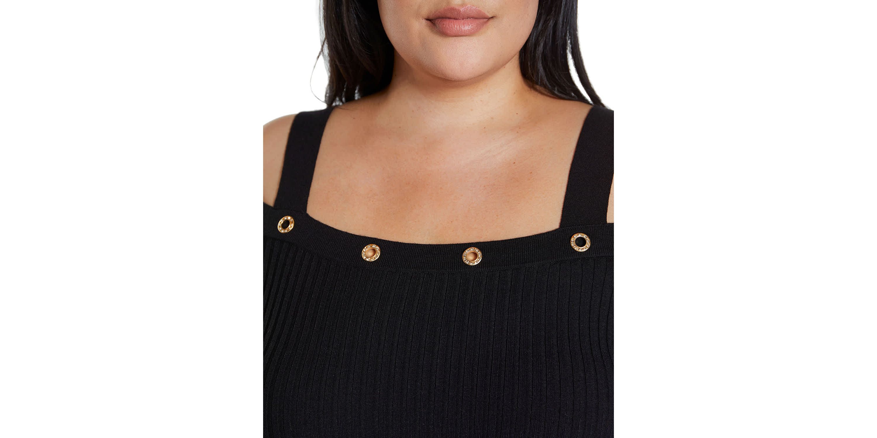 Rhinestone Grommet Cold-Shoulder Sweater