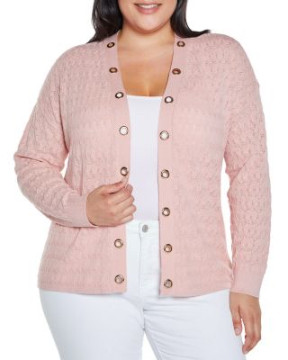 Belldini Black Label Women's Pointelle and Grommet Open Cardigan Sweater, 3X