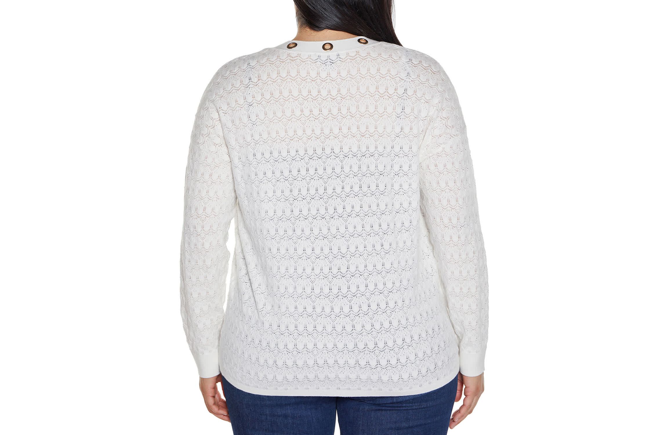 Pointelle and Grommet Open Cardigan Sweater