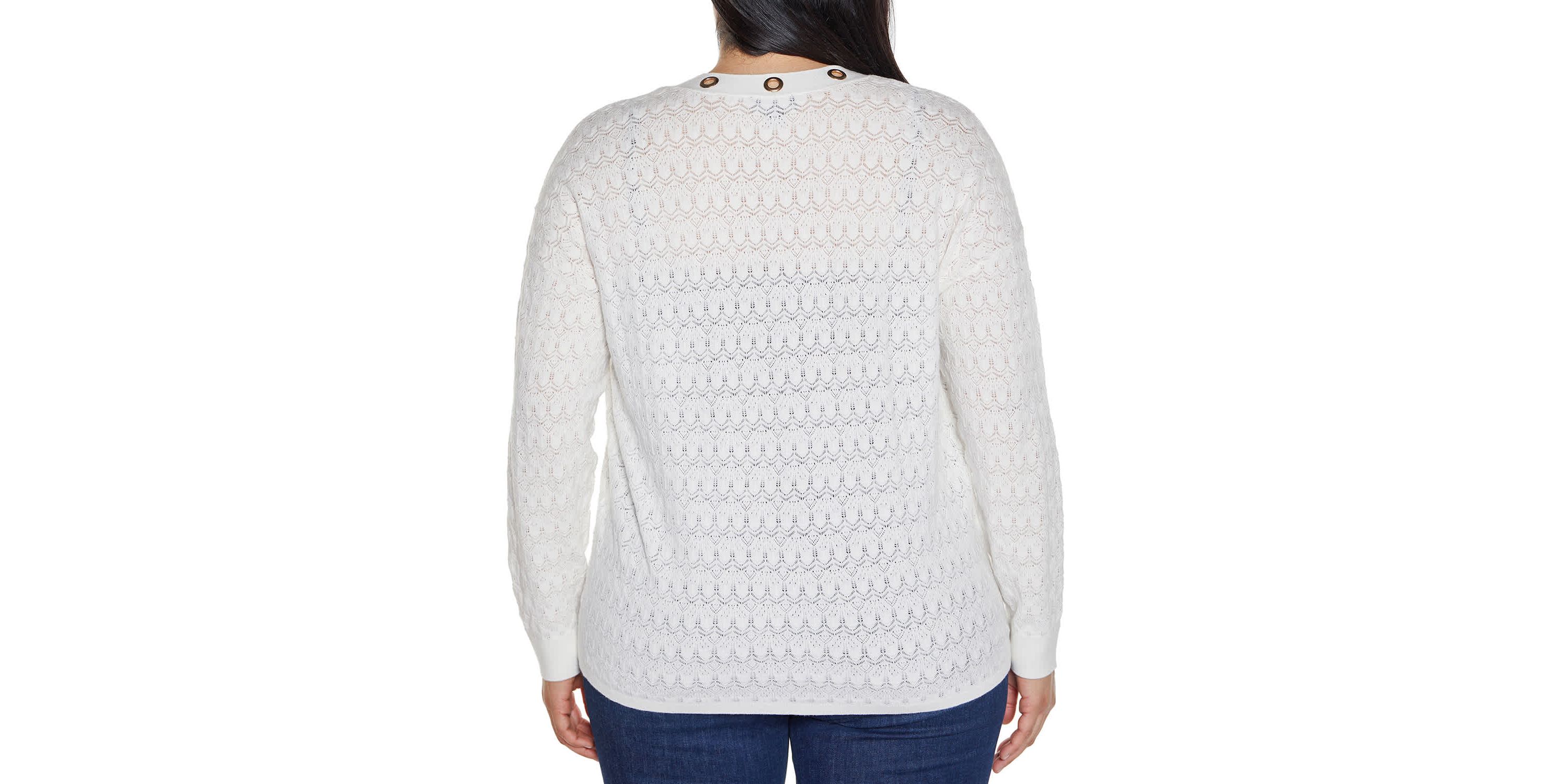 Pointelle and Grommet Open Cardigan Sweater