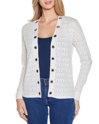 Belldini Black Label Women's Pointelle and Grommet Open Cardigan Sweater