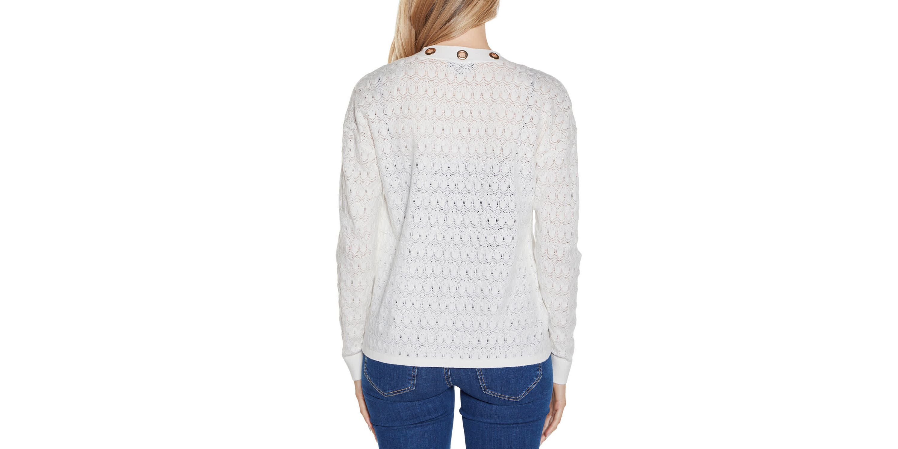 Pointelle and Grommet Open Cardigan Sweater