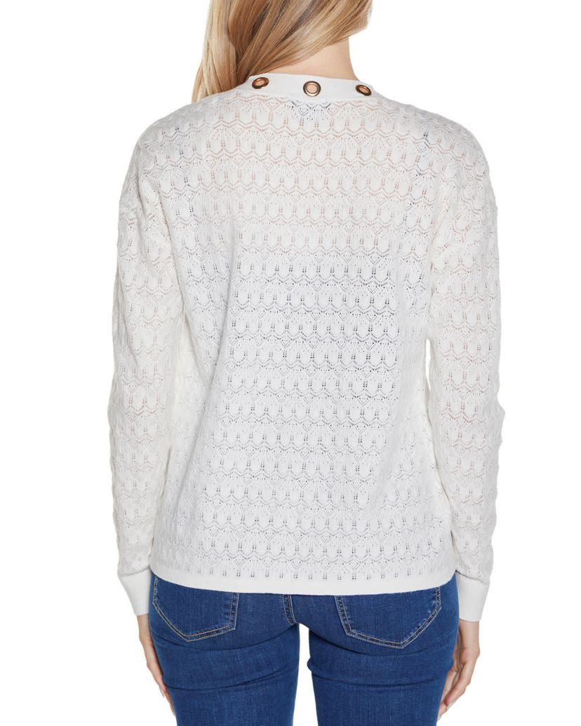 Pointelle and Grommet Open Cardigan Sweater