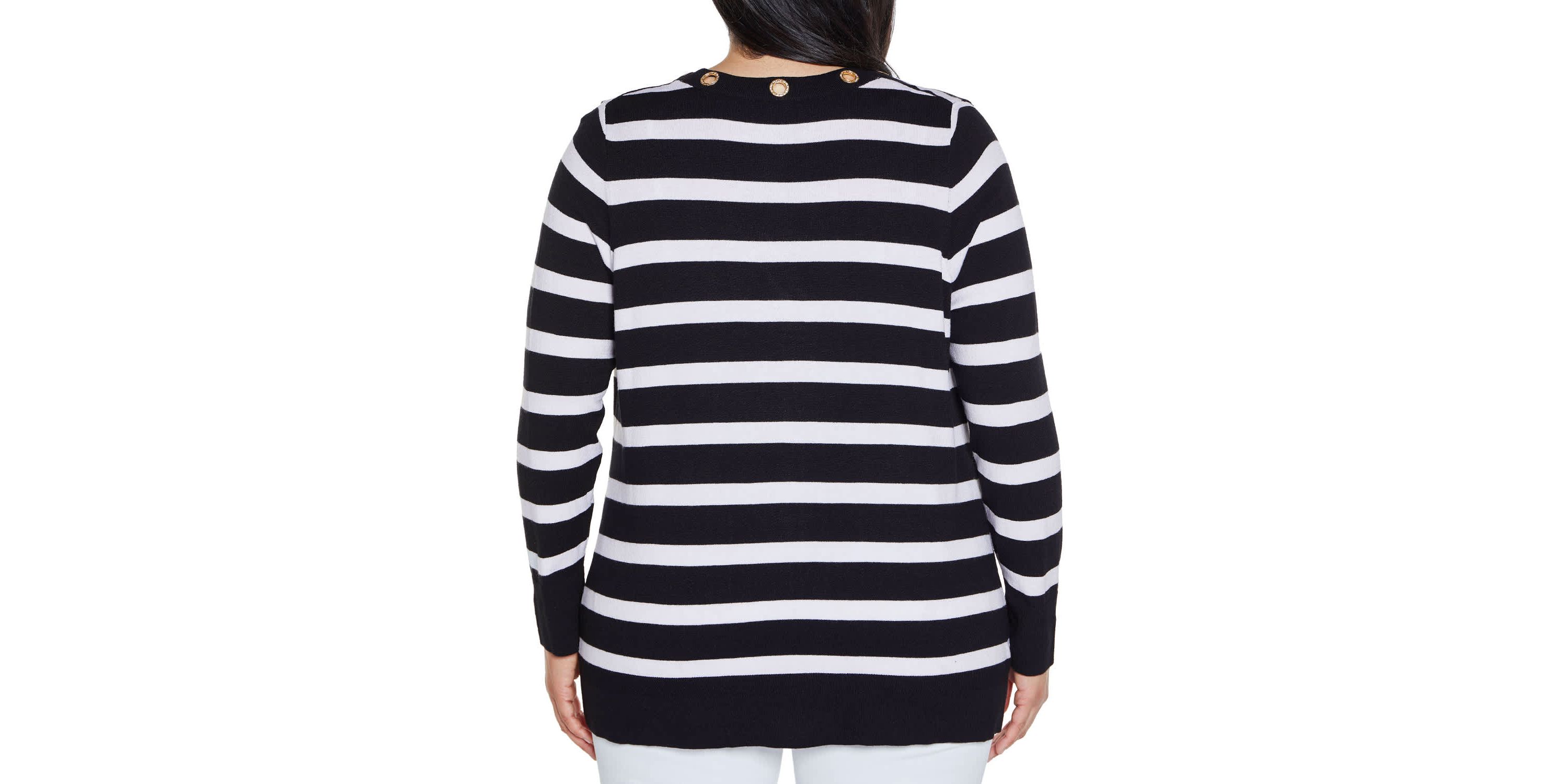 Rhinestone Grommet Striped Open-Front Cardigan Sweater