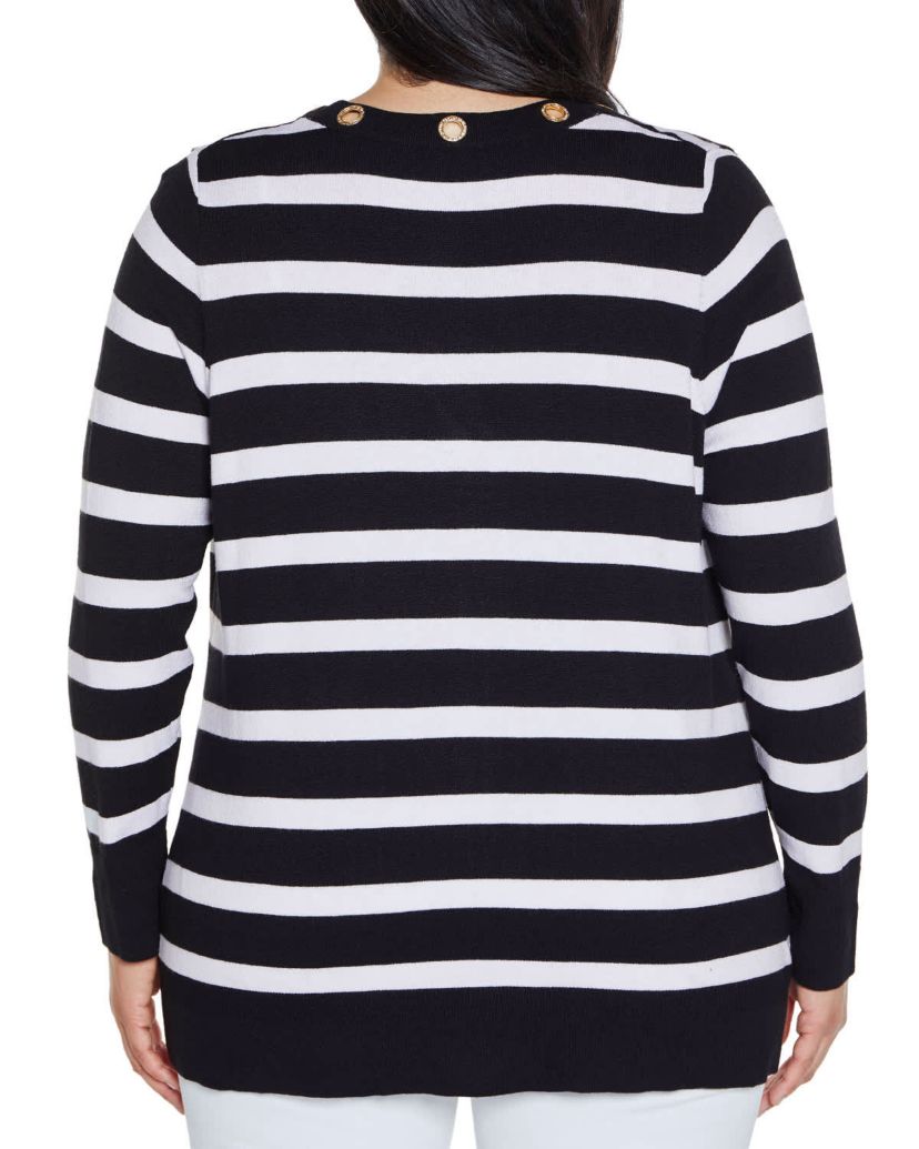 Rhinestone Grommet Striped Open-Front Cardigan Sweater