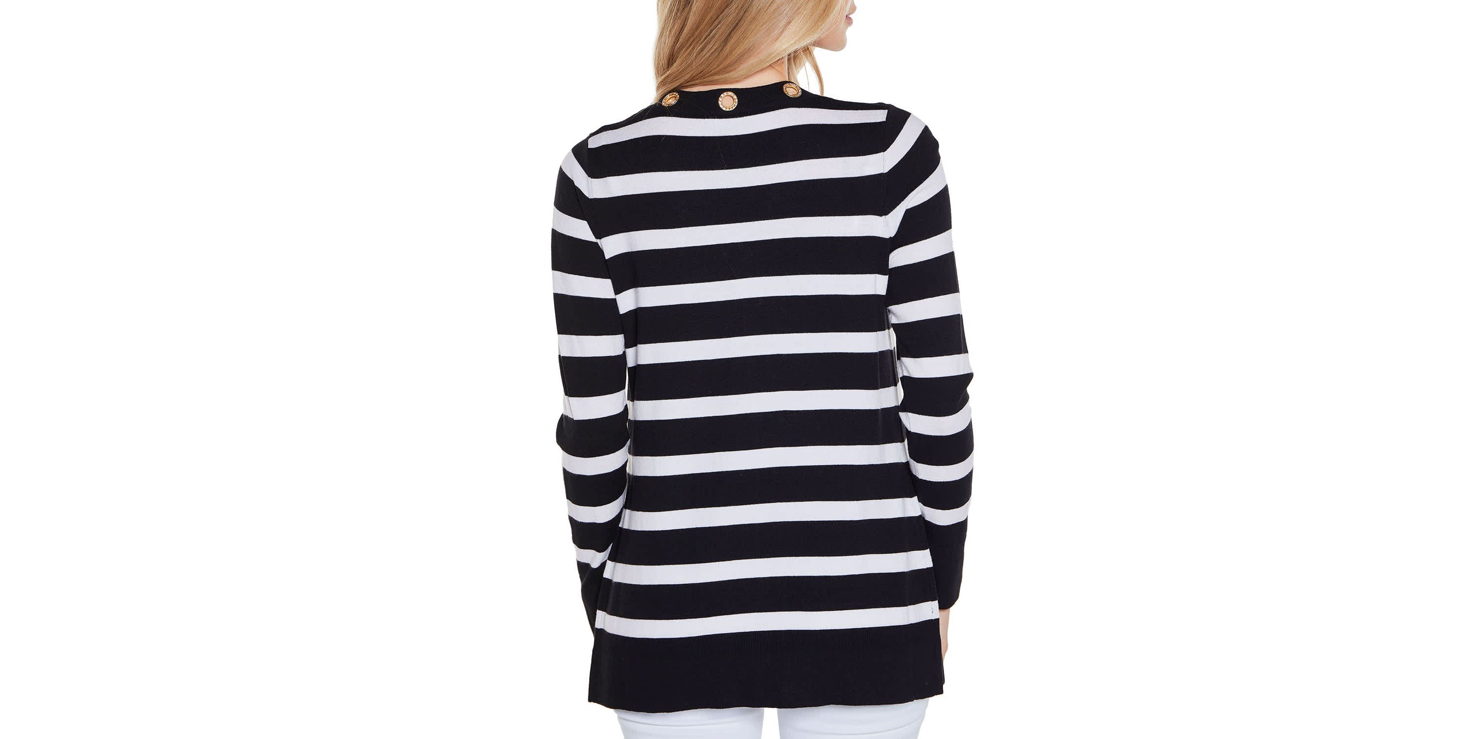Rhinestone Grommet Striped Open-Front Cardigan Sweater