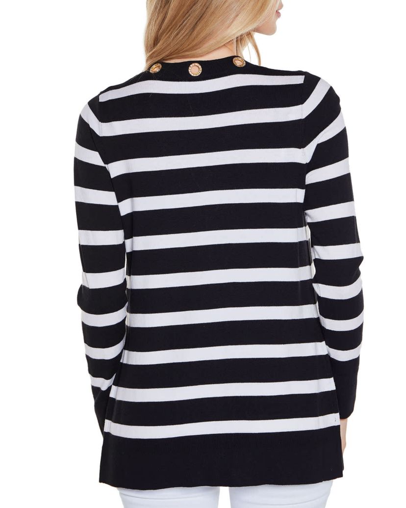 Rhinestone Grommet Striped Open-Front Cardigan Sweater