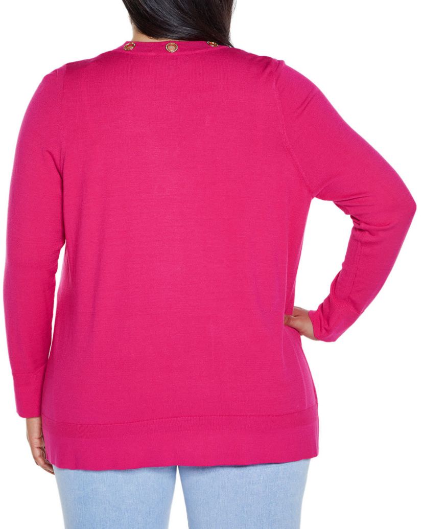 Rhinestone Grommet Open-Front Cardigan Sweater