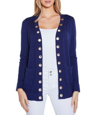Belldini Black Label Women's Rhinestone Grommet Open-Front Cardigan Sweater, Blue, Medium