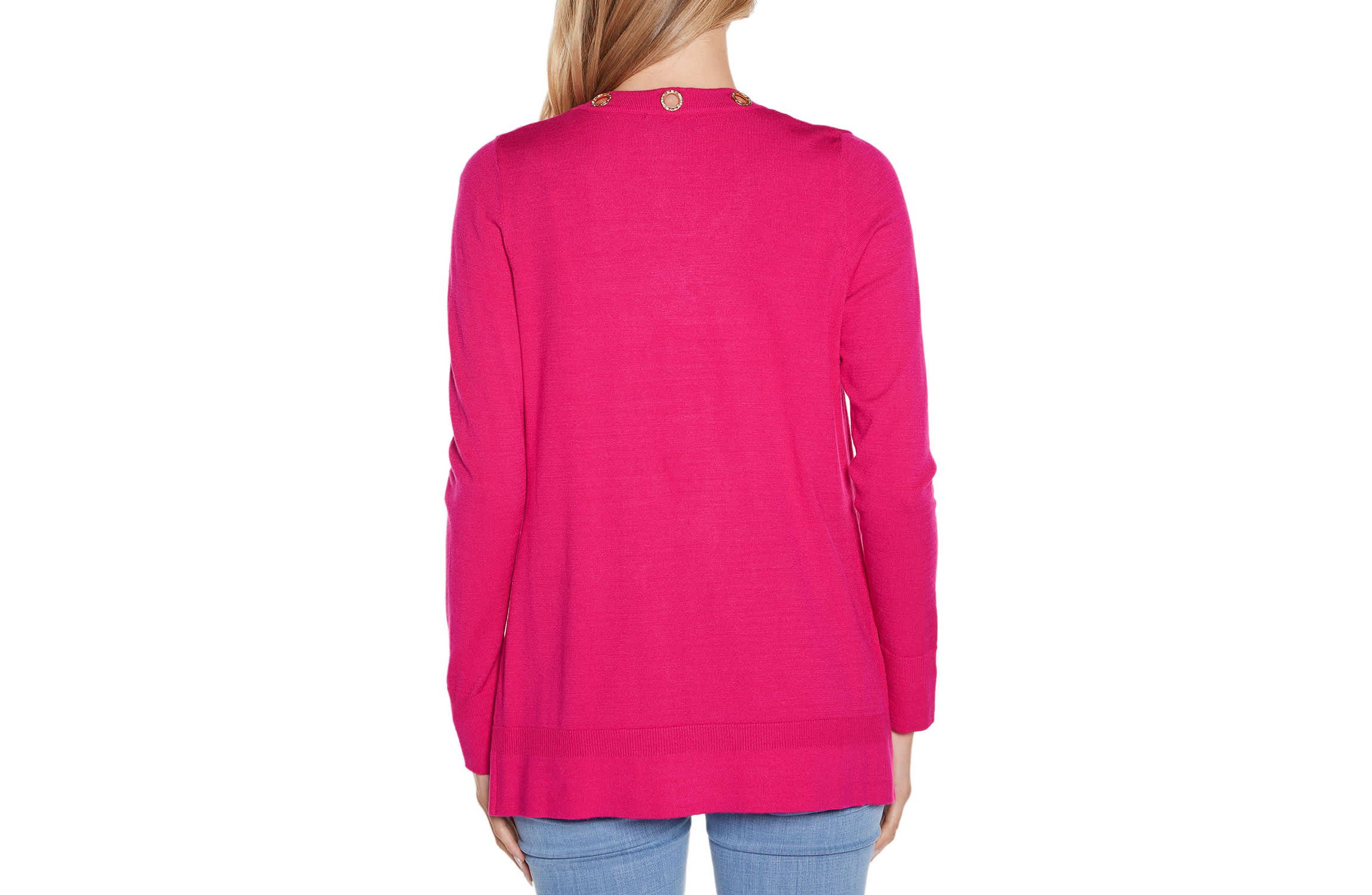 Rhinestone Grommet Open-Front Cardigan Sweater