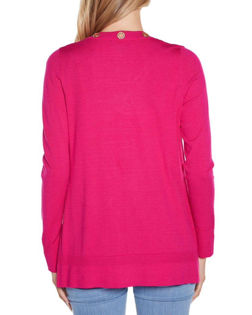 Rhinestone Grommet Open-Front Cardigan Sweater