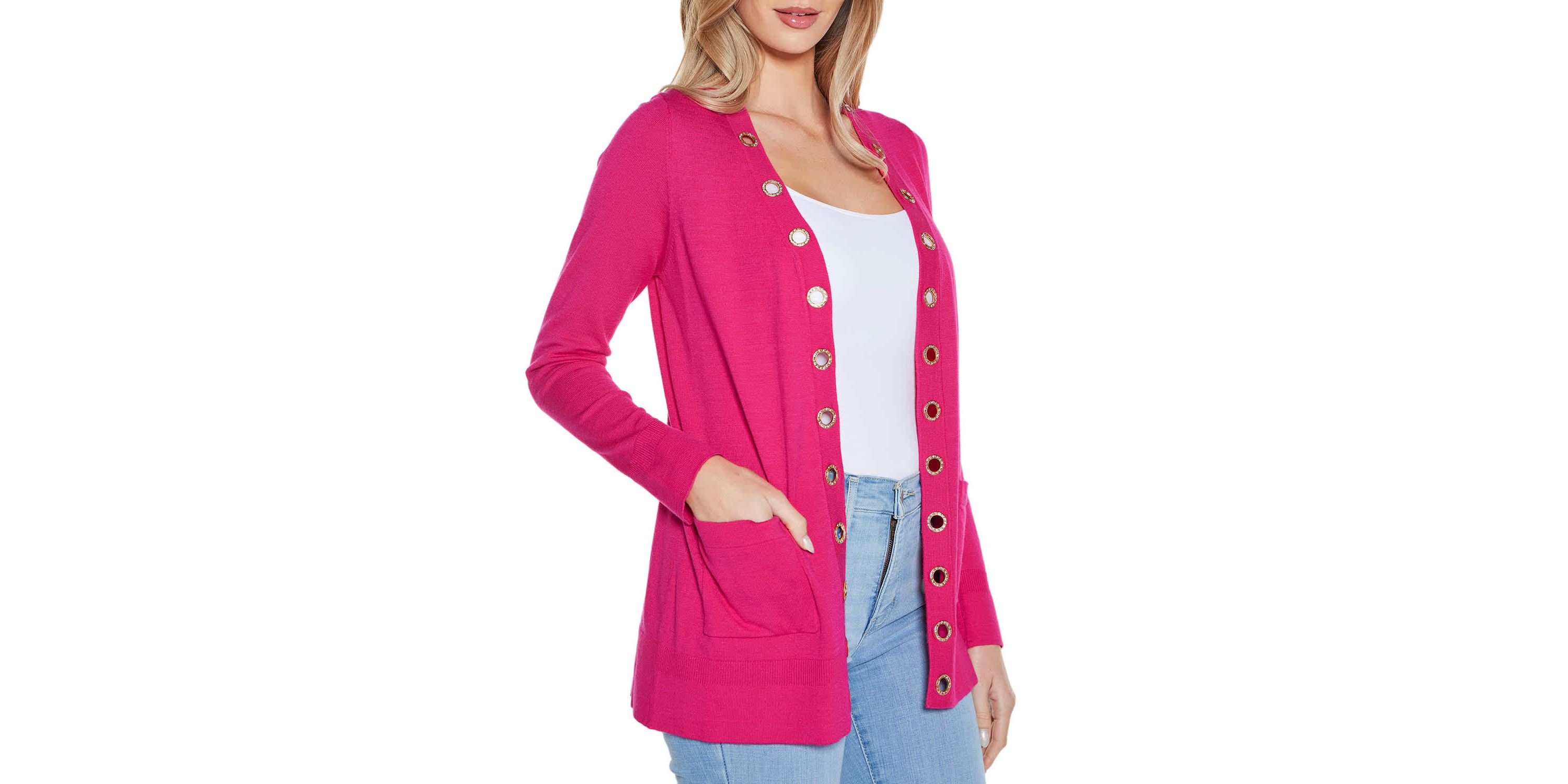Rhinestone Grommet Open-Front Cardigan Sweater