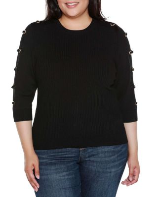 Belldini Black Label Women's Plus Size Grommet-Trim Ribbed Sweater, 3X