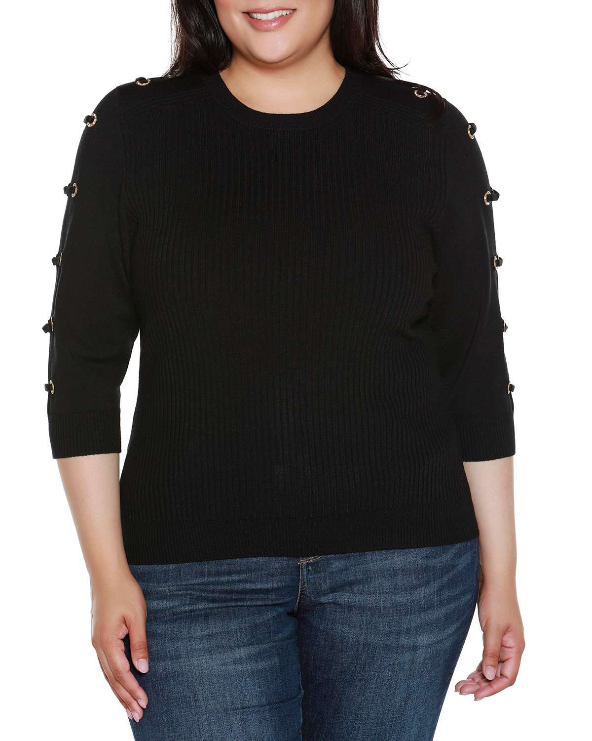Belldini Black Label Plus Size Grommet-Trim Ribbed Sweater | Belk