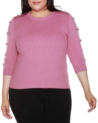 Belldini Black Label Women's Plus Size Grommet-Trim Ribbed Sweater, 3X