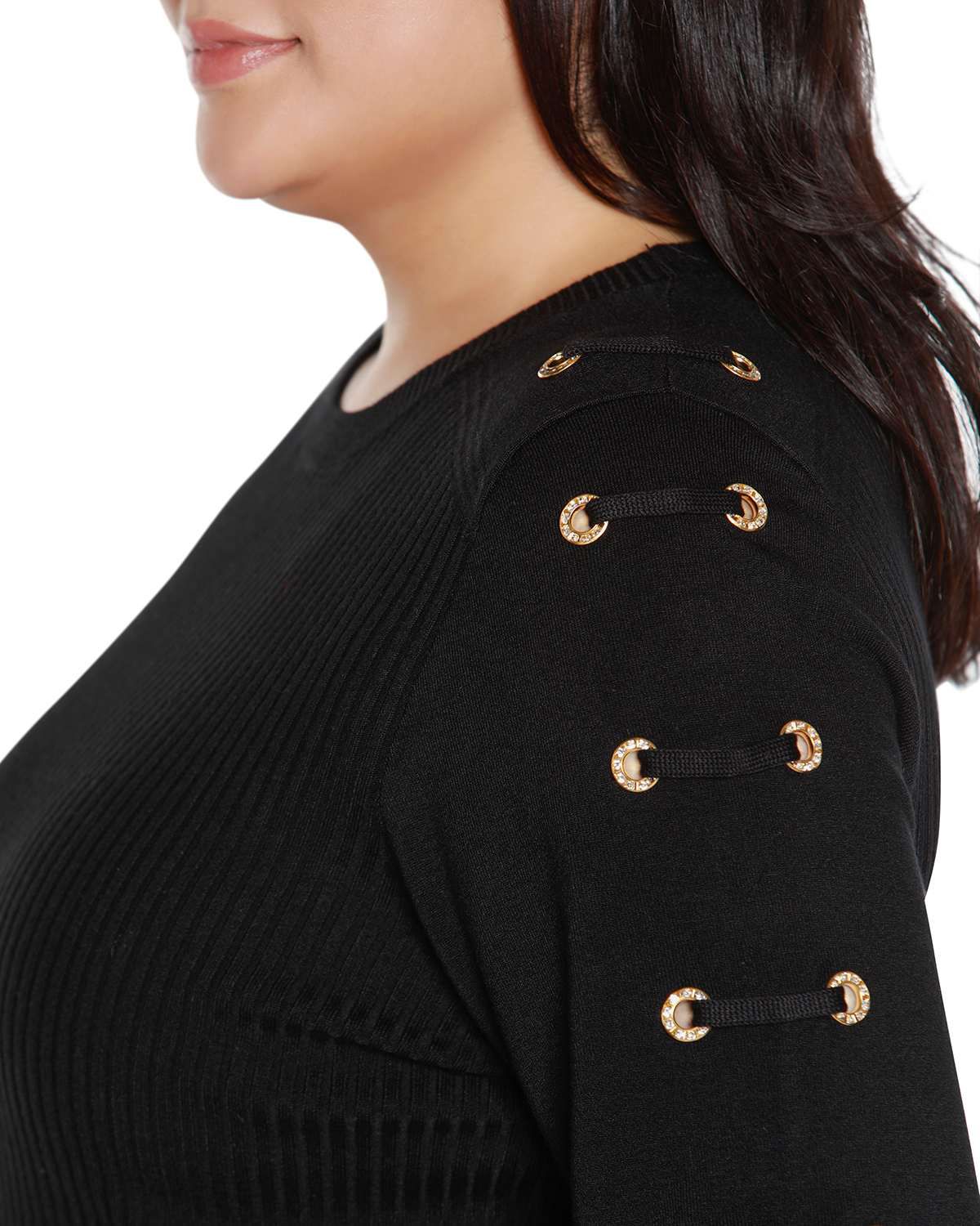 Belldini Black Label Plus Size Grommet-Trim Ribbed Sweater | Belk